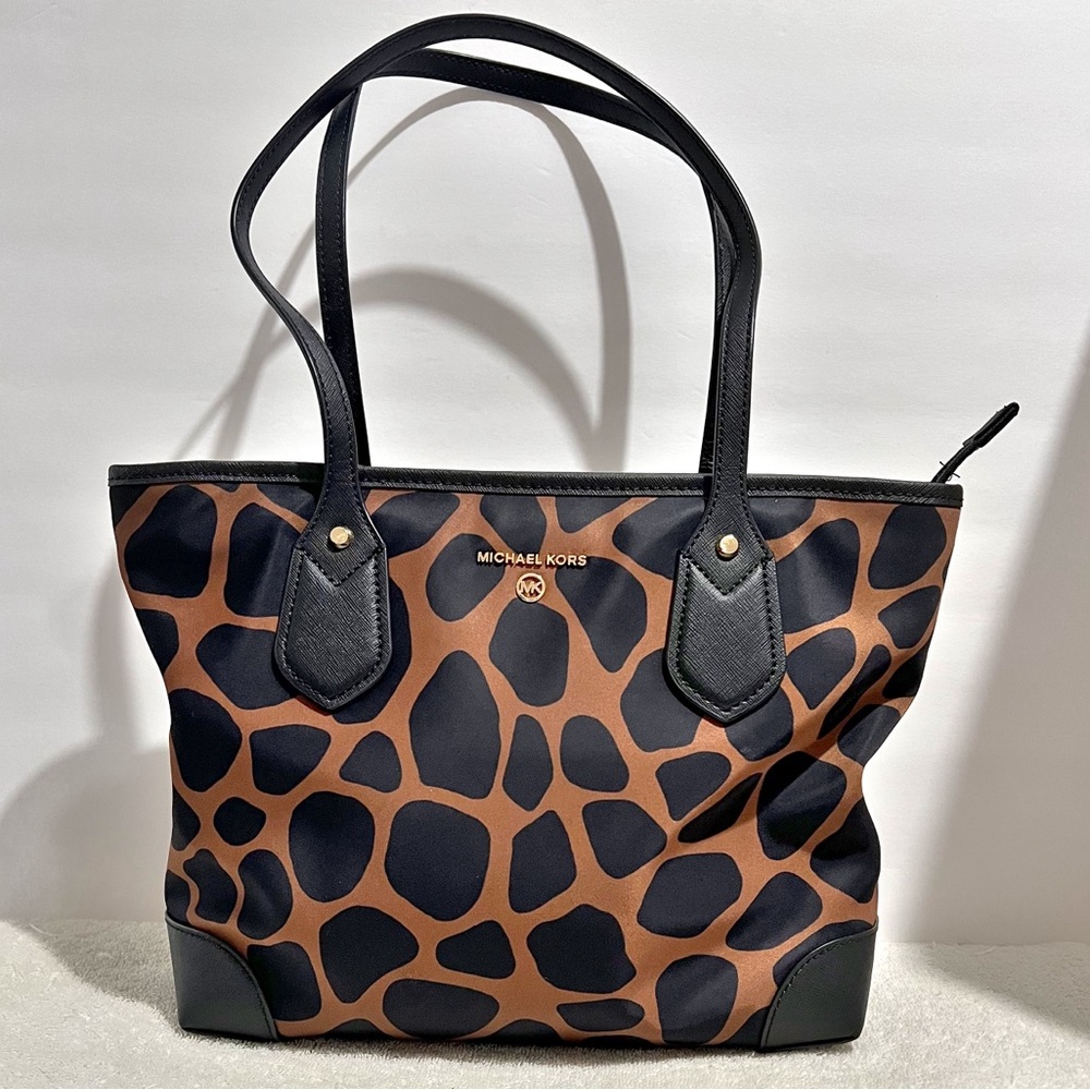 NWOT [Michael Kors] Animal Print Purse Nylon Leather Boho Career Travel Work